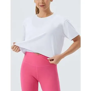 THE GYM PEOPLE Women's Workout Crop Top T-shirt Short Sleeve Boxy Yoga Running Cropped Basic Tee White