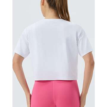 THE GYM PEOPLE Women's Workout Crop Top T-shirt Short Sleeve Boxy Yoga Running Cropped Basic Tee White