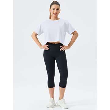 THE GYM PEOPLE Women's Workout Crop Top T-shirt Short Sleeve Boxy Yoga Running Cropped Basic Tee White
