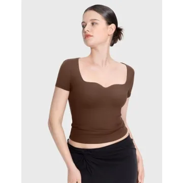 PUMIEY Sweetheart Neck Short Sleeve Crop Top Stylish Tee