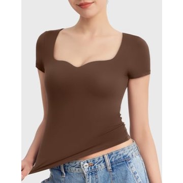 PUMIEY Sweetheart Neck Short Sleeve Crop Top Stylish Tee