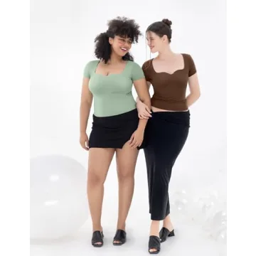 PUMIEY Sweetheart Neck Short Sleeve Crop Top Stylish Tee