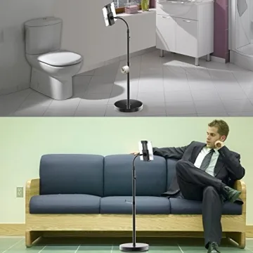 JETech Floor Stand Height-Adjustable Gooseneck with Toilet Paper Roll Holder for 7-11.8 Inch Tablets iPad Galaxy Tab