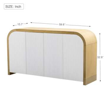Amposei Modern Curved Sideboard Cabinet 59.8-Inch Entryway Console Table Accent Storage Cabinet with...