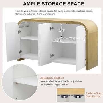 Amposei Modern Curved Sideboard Cabinet 59.8-Inch Entryway Console Table Accent Storage Cabinet with Doors & Adjustable Shelves for Living Room Hallway, White