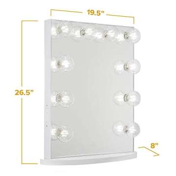 Impressions Vanity Hollywood Glow Lite Vanity Mirror with 10 LED Lights and Dimmer Switch, Tabletop or Wall Mounted Makeup Vanity Mirror with Power Outlets (White)