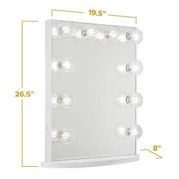 Impressions Vanity Hollywood Glow Lite Vanity Mirror with 10 LED Lights and Dimmer Switch, Tabletop or Wall Mounted Makeup Vanity Mirror with Power Outlets (White)