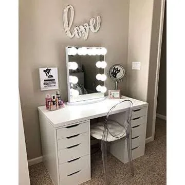 Impressions Vanity Hollywood Glow Lite Vanity Mirror with 10 LED Lights and Dimmer Switch, Tabletop or Wall Mounted Makeup Vanity Mirror with Power Outlets (White)