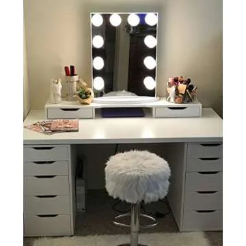 Impressions Vanity Hollywood Glow Lite Vanity Mirror with 10 LED Lights and Dimmer Switch, Tabletop or Wall Mounted Makeup Vanity Mirror with Power Outlets (White)