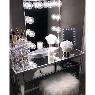 Impressions Vanity Hollywood Glow Lite Vanity Mirror with 10 LED Lights and Dimmer Switch, Tabletop or Wall Mounted Makeup Vanity Mirror with Power Outlets (White)
