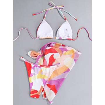 Stylish WDIRARA Multicolored Halter Bikini Swimsuit