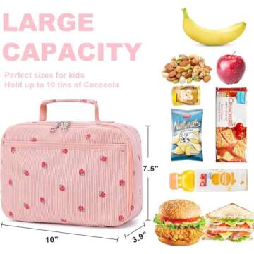 Bluboon Kids Girls Corduroy Pink Strawberry Lunch Box for School