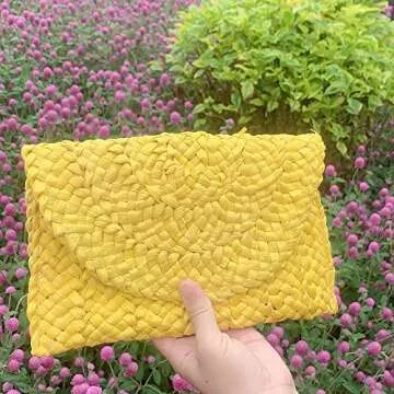 alilove Straw Clutch Bags for Women Summer Evening Handbags Bride Wedding Purse Vacation Beach Clutch Handmade Woven Envelope Wallet