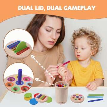 YHHYTOY Montessori Toys for 3 Year Old, Dual Play Wooden Toddler Educational Toys Color Sorting Pres...