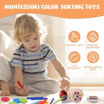 YHHYTOY Montessori Toys for 3 Year Old, Dual Play Wooden Toddler Educational Toys Color Sorting Preschool Learning Activities, Fine Motor Skills Sensory Toys for Toddlers 3-5 Girl Boy Birthday Gifts