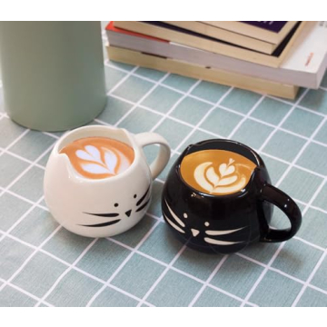Nofinis Cute Cat Coffee Mug Set - Lovely Ceramic Cat Tea Mug Cup Gift Set for Cat Lovers Women and Girls(12 oz, Black & White)