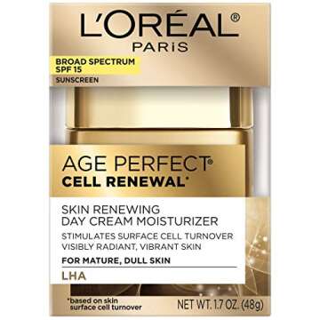 L'Oreal Paris Skincare Age Perfect Cell Renewal Skin Renewing Day Cream with SPF 15, Face Moisturizer with Salicylic Acid to Stimulate Surface Cell Turnover for Visibly Radiant & Vibrant Skin, 1.7 oz