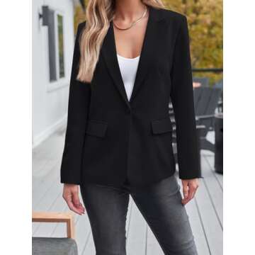AUTOMET Womens Bussiness Casual Blazers Open Front Work Office Blazer Jacket Fall Fashion 2024 Black M