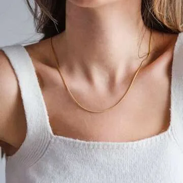 CHESKY Herringbone Necklace for Women, Dainty Gold Chain Necklace 14k Gold Plated 1.5MM Flexible Flat Snake Chain Necklaces Simple Thick Chunky Chain Choker Necklaces for Women