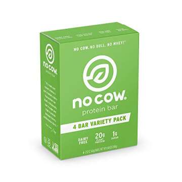 No Cow Protein Bars, Assorted Flavors, 8.48 Ounce, Plant Based, Vegan, Low Sugar, High Fiber, Gluten Free, GMO Free, Soy Free, No Whey, Stevia Sweetened, 12 Bars