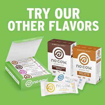No Cow Protein Bars, Assorted Flavors, 8.48 Ounce, Plant Based, Vegan, Low Sugar, High Fiber, Gluten Free, GMO Free, Soy Free, No Whey, Stevia Sweetened, 12 Bars