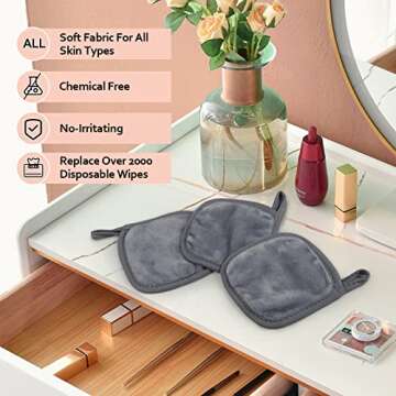 HOMEXCEL Makeup Remover Cloth 12 Pack,Reusable Makeup Remover Pads, Washable Ultra Soft Facial Cleansing Cloths For All Skin Types, 5 X 5 In, Grey