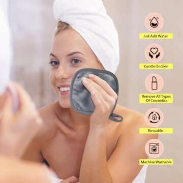 HOMEXCEL Makeup Remover Cloth 12 Pack,Reusable Makeup Remover Pads, Washable Ultra Soft Facial Cleansing Cloths For All Skin Types, 5 X 5 In, Grey