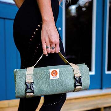 Yogo Ultralight Folding Yoga Mat With Attached Straps, for Travel and Adventure: Premium and Non-Slip, Plant-Based no PVC, Hygeinic and Eco-friendly Charcoal