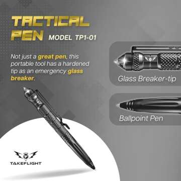 TF TAKEFLIGHT Tactical Pen Multitool – Gifts For Men Dad - Diamond Thread Grip, Strong Rugged Alum...