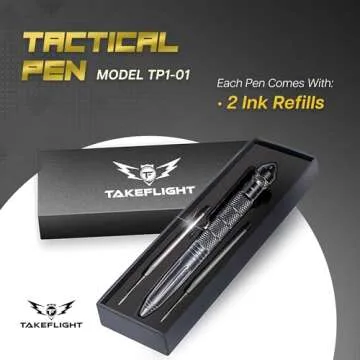 TF TAKEFLIGHT Tactical Pen Multitool – Gifts For Men Dad - Diamond Thread Grip, Strong Rugged Aluminum EDC Survival Gear, Pocket Military Writing Glass Breaker, Pen Collection - Black Card