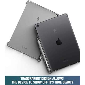 Poetic Lumos Case Designed for iPad 10.2 9th Generation (2021) / 8th Gen (2020) /7th Gen (2019) Case, Flexible Transparent TPU Back Cover with Pencil Holder, Compatible with Smart Keyboard Gray
