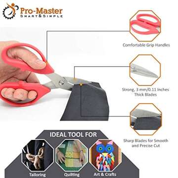 Leather Scissors. Small, Sharp Stainless Steel Durable Blades - Effortless Cutting - Large Comfortab...