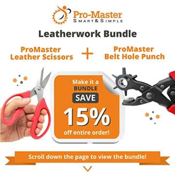 Leather Scissors. Small, Sharp Stainless Steel Durable Blades - Effortless Cutting - Large Comfortable Shears for Crafting, Sewing, Clay Bead Kit, Tailor, Belts, Fabric, Cotton, Cloth, Office, Home