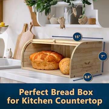 KIFIKITCHEN Bamboo Bread Box Space Saving Rustic Roll-Top Bread Bin for Countertop - Store Bread Cak...