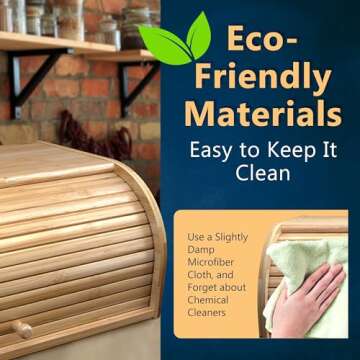 KIFIKITCHEN Bamboo Bread Box Space Saving Rustic Roll-Top Bread Bin for Countertop - Store Bread Cake and Baked Goods - 15 x 9.8 inches (Sliding door)