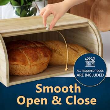 KIFIKITCHEN Bamboo Bread Box Space Saving Rustic Roll-Top Bread Bin for Countertop - Store Bread Cake and Baked Goods - 15 x 9.8 inches (Sliding door)