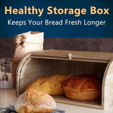 KIFIKITCHEN Bamboo Bread Box Space Saving Rustic Roll-Top Bread Bin for Countertop - Store Bread Cake and Baked Goods - 15 x 9.8 inches (Sliding door)