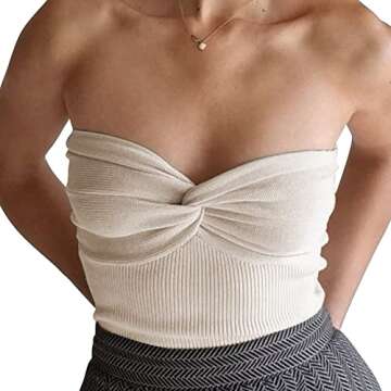 Women's Sexy Crop Tops Strapless Twisted Front Ribbed Knit Tube Top Sleeveless Sweetheart Neck Y2K Camisole Tank Top