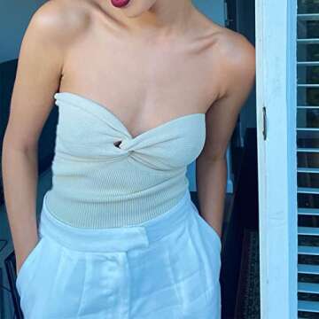 Women's Sexy Crop Tops Strapless Twisted Front Ribbed Knit Tube Top Sleeveless Sweetheart Neck Y2K Camisole Tank Top