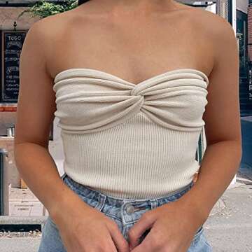Women's Sexy Crop Tops Strapless Twisted Front Ribbed Knit Tube Top Sleeveless Sweetheart Neck Y2K Camisole Tank Top