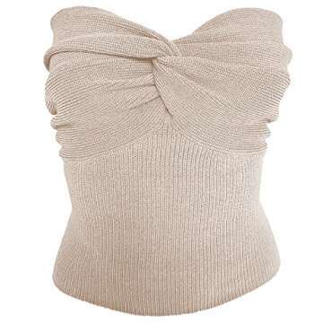 Women's Sexy Crop Tops Strapless Twisted Front Ribbed Knit Tube Top Sleeveless Sweetheart Neck Y2K Camisole Tank Top