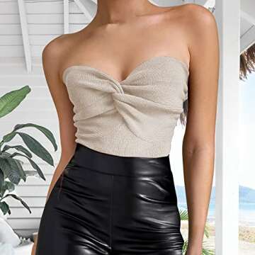 Women's Sexy Crop Tops Strapless Twisted Front Ribbed Knit Tube Top Sleeveless Sweetheart Neck Y2K Camisole Tank Top
