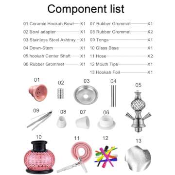 Complete Hookah Set - 12'' Portable Shisha with 2 Hoses and Accessories