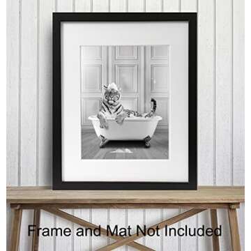 Tiger Bathroom Wall Art & Decor - Funny Bathroom Decor Wall Art - Bathroom Pictures - Bathroom Decor for Men - Modern Bathroom Accessory - Cute Bath Wall Decor - Jungle Animals Poster - Unframed