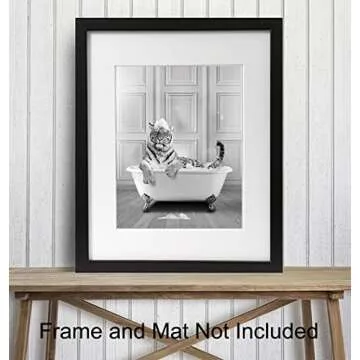 Tiger Bathroom Wall Art & Decor - Funny Bathroom Decor Wall Art - Bathroom Pictures - Bathroom Decor for Men - Modern Bathroom Accessory - Cute Bath Wall Decor - Jungle Animals Poster - Unframed