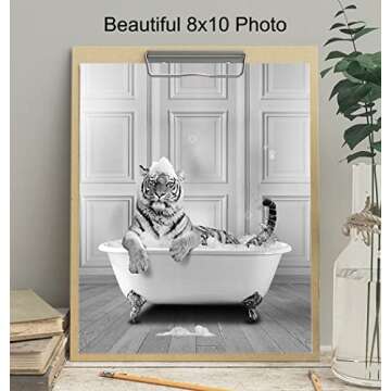 Tiger Bathroom Wall Art & Decor - Funny Bathroom Decor Wall Art - Bathroom Pictures - Bathroom Decor for Men - Modern Bathroom Accessory - Cute Bath Wall Decor - Jungle Animals Poster - Unframed