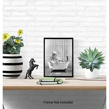 Tiger Bathroom Wall Art & Decor - Funny Bathroom Decor Wall Art - Bathroom Pictures - Bathroom Decor for Men - Modern Bathroom Accessory - Cute Bath Wall Decor - Jungle Animals Poster - Unframed