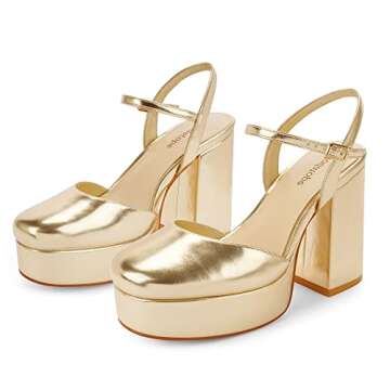 Modatope Gold Platform Heels for Women - Stylish Chunky Pumps