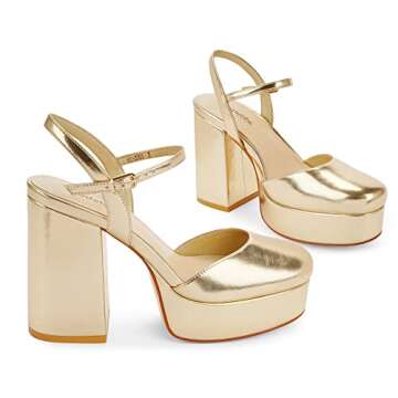 Modatope Gold Platform Heels for Women - Stylish Chunky Pumps