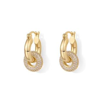 PAVOI 14K Gold Plated Convertible Chunky Hoop Earrings with CZ